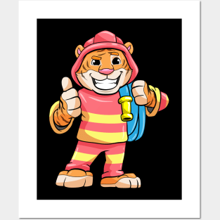 Tiger as Firefighter with Hose Posters and Art